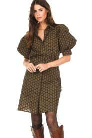 Copenhagen Muse |  Print dress with puff sleeves Gro | olive  | Picture 6