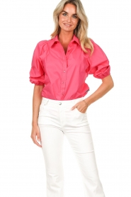 Silvian Heach |  Pleated blouse with puff sleeves Afus | pink  | Picture 4