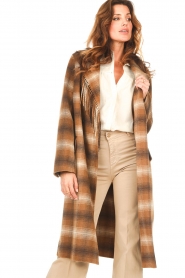 Twinset |  Checkered coat with fringes Nova | brown  | Picture 6
