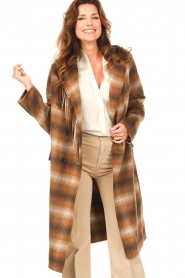 Twinset |  Checkered coat with fringes Nova | brown  | Picture 4