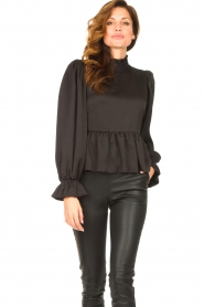 Notes Du Nord |  Satin top with ruffles Belize | black  | Picture 5