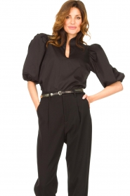 Notes Du Nord |  Poplin top with puff sleeves Brianna | black  | Picture 2