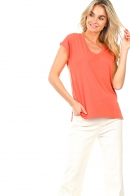 Blaumax |  Lyocell v-neck T-shirt Fine | coral  | Picture 3