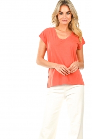Blaumax |  Lyocell v-neck T-shirt Fine | coral  | Picture 4