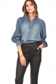 ba&sh |  Denim blouse with ruffles Axelle | blue  | Picture 2