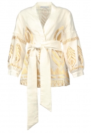 Greek Archaic Kori |  Linen blouse with embroideries Mila | white/gold
