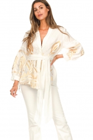 Greek Archaic Kori |  Linen blouse with embroideries Mila | white/gold  | Picture 4