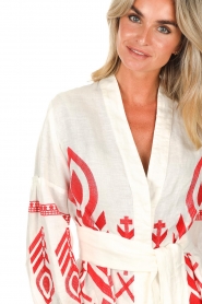 Greek Archaic Kori |  Linen blouse with embroideries Mila | white/red  | Picture 7