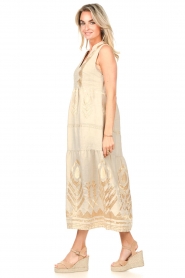 Greek Archaic Kori |  Maxi dress with embroideries Aleya | beige  | Picture 5