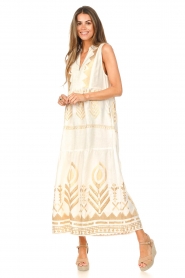 Greek Archaic Kori |  Maxi dress with embroidery Aleya | white  | Picture 2