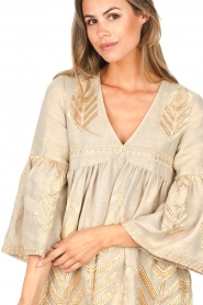 Greek Archaic Kori |  Embroidered linen dress Mally | beige  | Picture 8