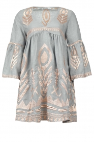 Greek Archaic Kori |  Embroidered linen dress Mally | grey