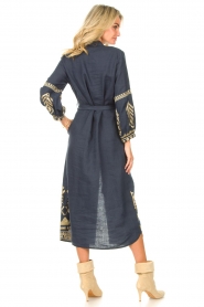 Greek Archaic Kori |  Maxi dress with gold coloured embroideries Sienne | navyblue  | Picture 6