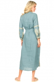 Greek Archaic Kori |  Maxi dress with gold coloured embroideries Sienne | teal  | Picture 6