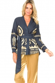 Greek Archaic Kori | Linnen blouse met borduursels Mila | navy  | Afbeelding 6