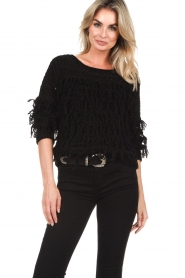 Twinset |  Knitted sweater with fringes Maglia | black   | Picture 5