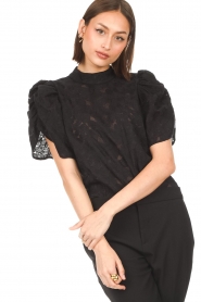 Copenhagen Muse |  Transparent top with floral embroideries Maja | black  | Picture 7
