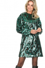 Silvian Heach :  Sequin dress with animal print Masaharu | green - img2