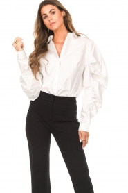 Silvian Heach |  Blouse with pleated puff sleeves Nabeul | white   | Picture 4