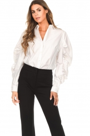 Silvian Heach |  Blouse with pleated puff sleeves Nabeul | white   | Picture 2
