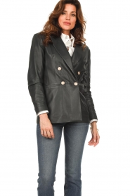 STUDIO AR :  Double-breasted leather blazer Renee | navy  - img6