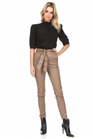 STUDIO AR |  Stretch leather pants with tie belt Mazzy | truffle  | Picture 2