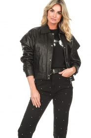 STUDIO AR |  Leather jacket with statement shoulders Kimora | black   | Picture 2