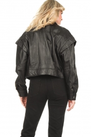 STUDIO AR :  Leather jacket with statement shoulders Kimora | black  - img7