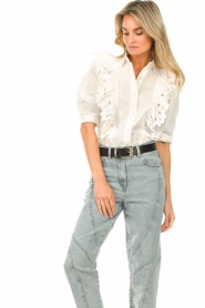 Magali Pascal |  Embroidered ruffle blouse Tilia | white  | Picture 7