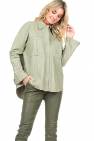 Ibana |  Leather blouse Tara | sage green  | Picture 8
