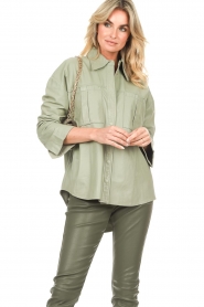 Ibana |  Leather blouse Tara | sage green  | Picture 2