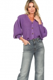 Freebird |  Mohair cardigan with puff sleeves Lavie | purple  | Picture 2