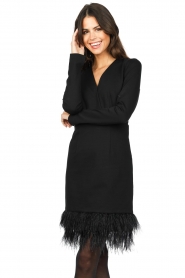 Twinset |  Fitted dress with feathers Mila | black  | Picture 6