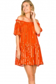 Sundress | Off-shoulder jurk met pailletten Bella | oranje  | Afbeelding 2