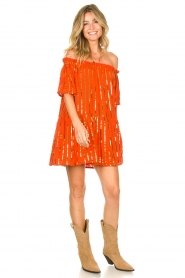 Sundress | Off-shoulder jurk met pailletten Bella | oranje  | Afbeelding 6