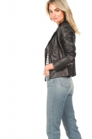 STUDIO AR |  Leather biker jacket with tricot details Kendall | black   | Picture 5