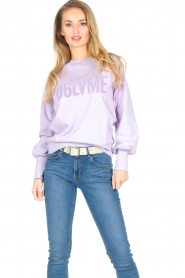 Dante 6 |  Cotton sweater with text print Love Me | lilac  | Picture 4
