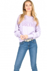 Dante 6 |  Cotton sweater with text print Love Me | lilac  | Picture 2