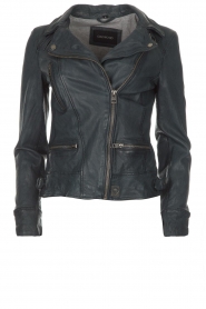 Leren bikerjas Video | blauw