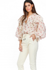 Notes Du Nord |  Ruffle blouse with print Filippa | natural  | Picture 8