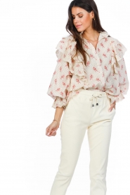 Notes Du Nord |  Ruffle blouse with print Filippa | natural  | Picture 6