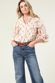Notes Du Nord |  Ruffle blouse with print Filippa | natural  | Picture 5