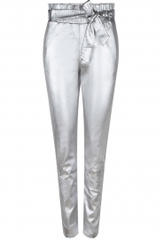  Stretch leather paperbag pants Duran | silver