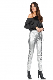 Dante 6 |  Stretch leather paperbag pants Duran | silver  | Picture 3