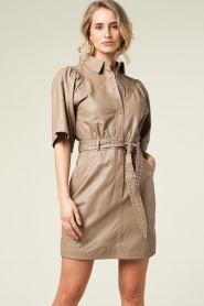 Ibana |  Leather dress Daisy | taupe  | Picture 2