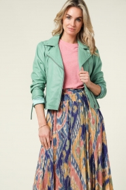 Ibana |  Leather biker jacket Brenna | green  | Picture 4