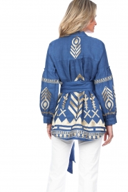 Greek Archaic Kori |  Linen blouse with embroidery Mila | blue  | Picture 8