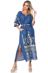 Greek Archaic Kori |  Linen dress Phileine | blue  | Picture 3