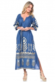 Greek Archaic Kori |  Linen dress Phileine | blue  | Picture 4