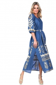 Greek Archaic Kori |  Linen dress Phileine | blue  | Picture 5